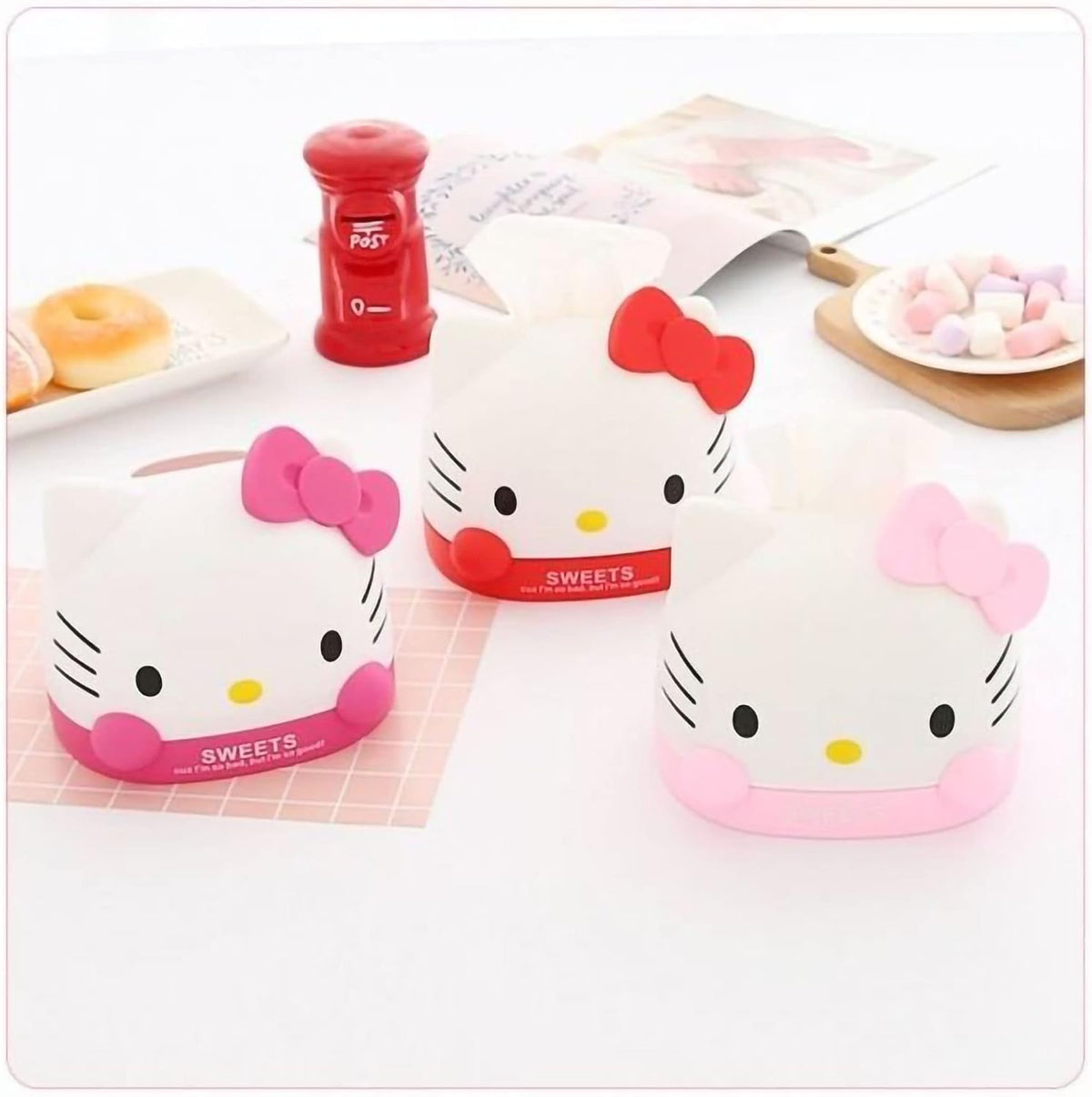 Kawaii Pink Kitty Tissue Box for Living Room Bedroom Bathroom car Office,Tissue Dispenser Box,Room Table Desk Decor Accessories…