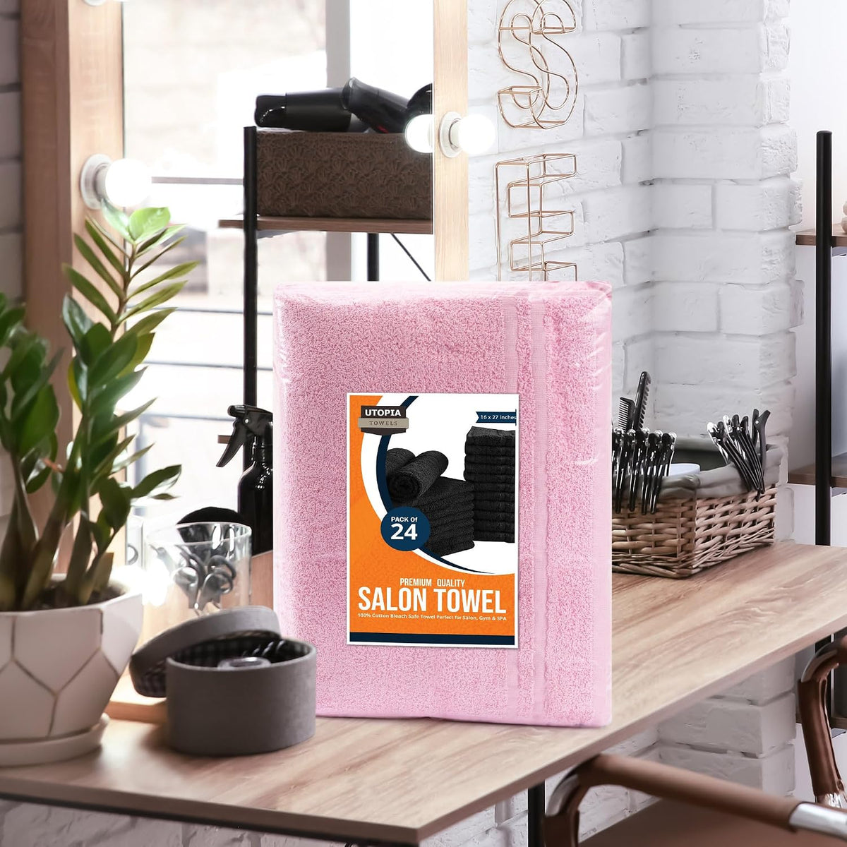 Bleach Proof Salon Towels, Pack of 12, 16x27 in, Pink