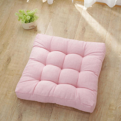 18x18x4 Inch Tufted Seat Cushion Cotton Linen Seat Cushions Non-Slip Chair Pad for Dining Room Kitchen Office Chairs (Pink,18"x18")