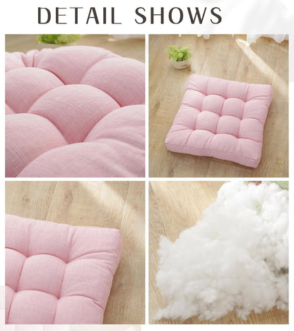 18x18x4 Inch Tufted Seat Cushion Cotton Linen Seat Cushions Non-Slip Chair Pad for Dining Room Kitchen Office Chairs (Pink,18"x18")