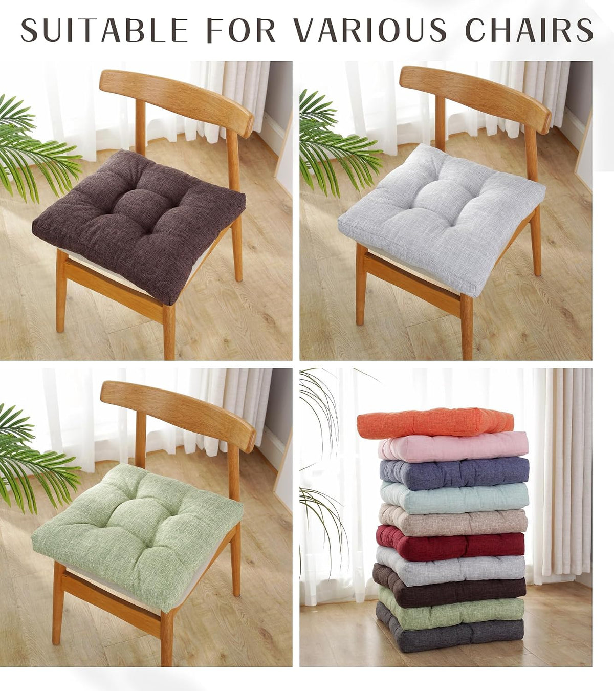 18x18x4 Inch Tufted Seat Cushion Cotton Linen Seat Cushions Non-Slip Chair Pad for Dining Room Kitchen Office Chairs (Pink,18"x18")