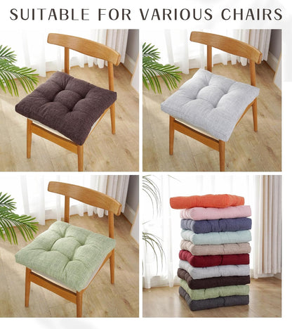 18x18x4 Inch Tufted Seat Cushion Cotton Linen Seat Cushions Non-Slip Chair Pad for Dining Room Kitchen Office Chairs (Pink,18"x18")