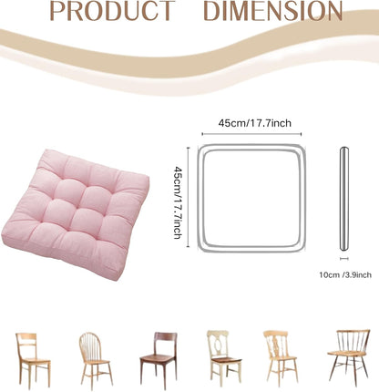 18x18x4 Inch Tufted Seat Cushion Cotton Linen Seat Cushions Non-Slip Chair Pad for Dining Room Kitchen Office Chairs (Pink,18"x18")