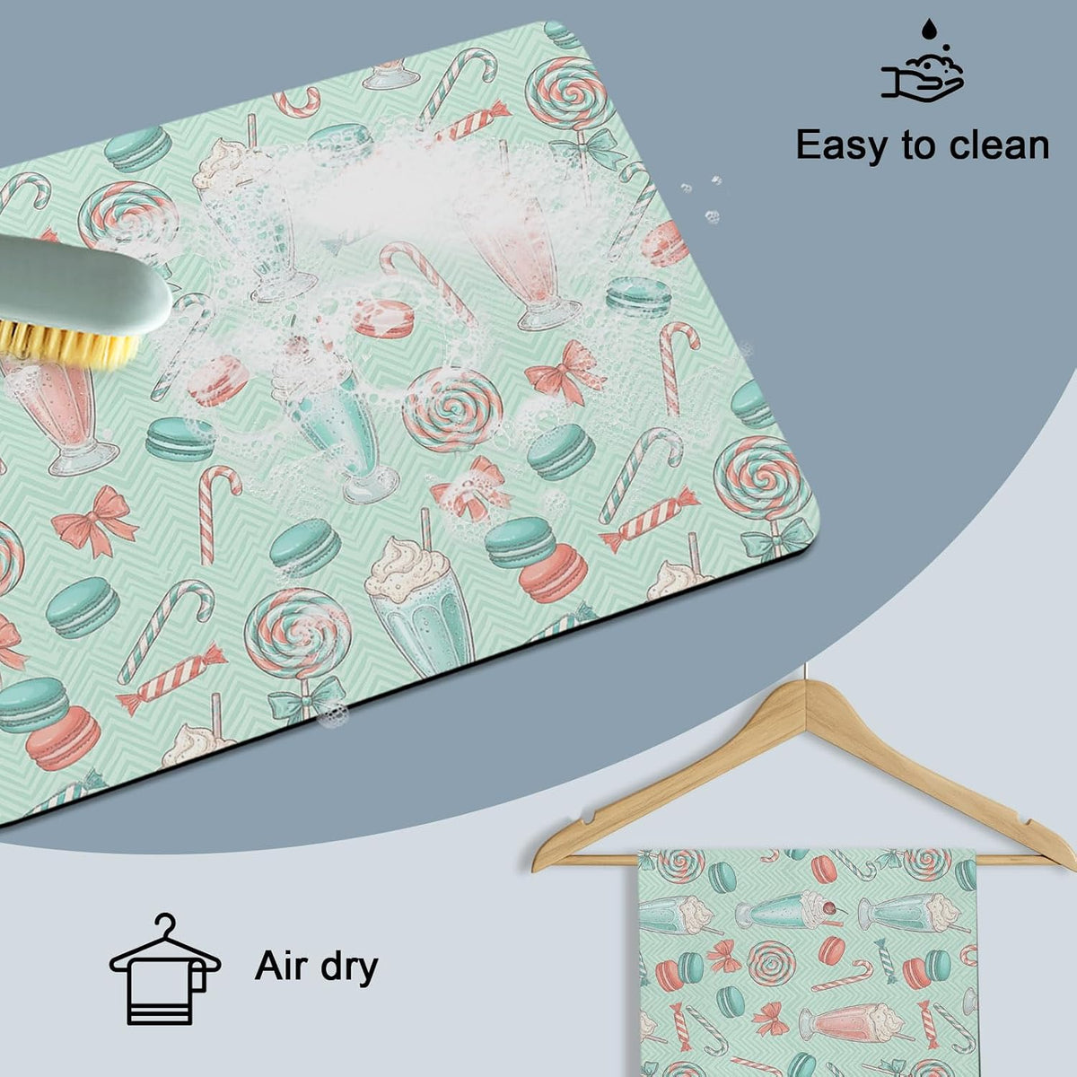 Pink Green Dish Drying Mat for Kitchen Counter, Absorbent Quick Dry Coffee Bar Mat Pad Thin Diatomaceous Sink Mats, Modern Art Bow Knot Non Slip Dish Drainer Mats 16''x18''