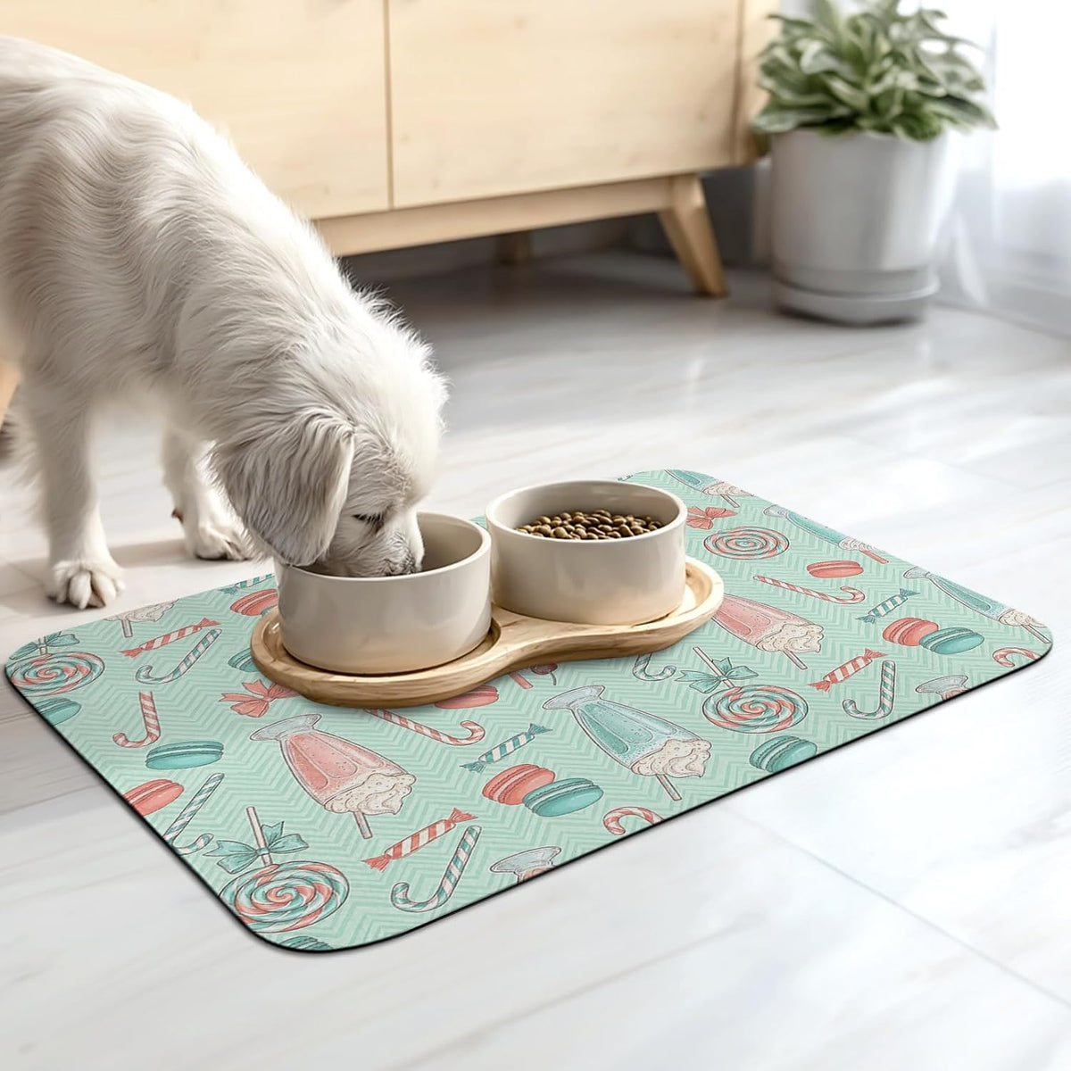 Pink Green Dish Drying Mat for Kitchen Counter, Absorbent Quick Dry Coffee Bar Mat Pad Thin Diatomaceous Sink Mats, Modern Art Bow Knot Non Slip Dish Drainer Mats 16''x18''