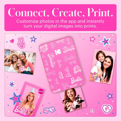 x Barbie Instant Smartphone Portable Photo Printer, Full Color, Wireless, Zink 2x3” (5.1x7.5 cm) Sticky-Back Photos, Print from iOS & Android Devices with Fun Editing App, Signature Style