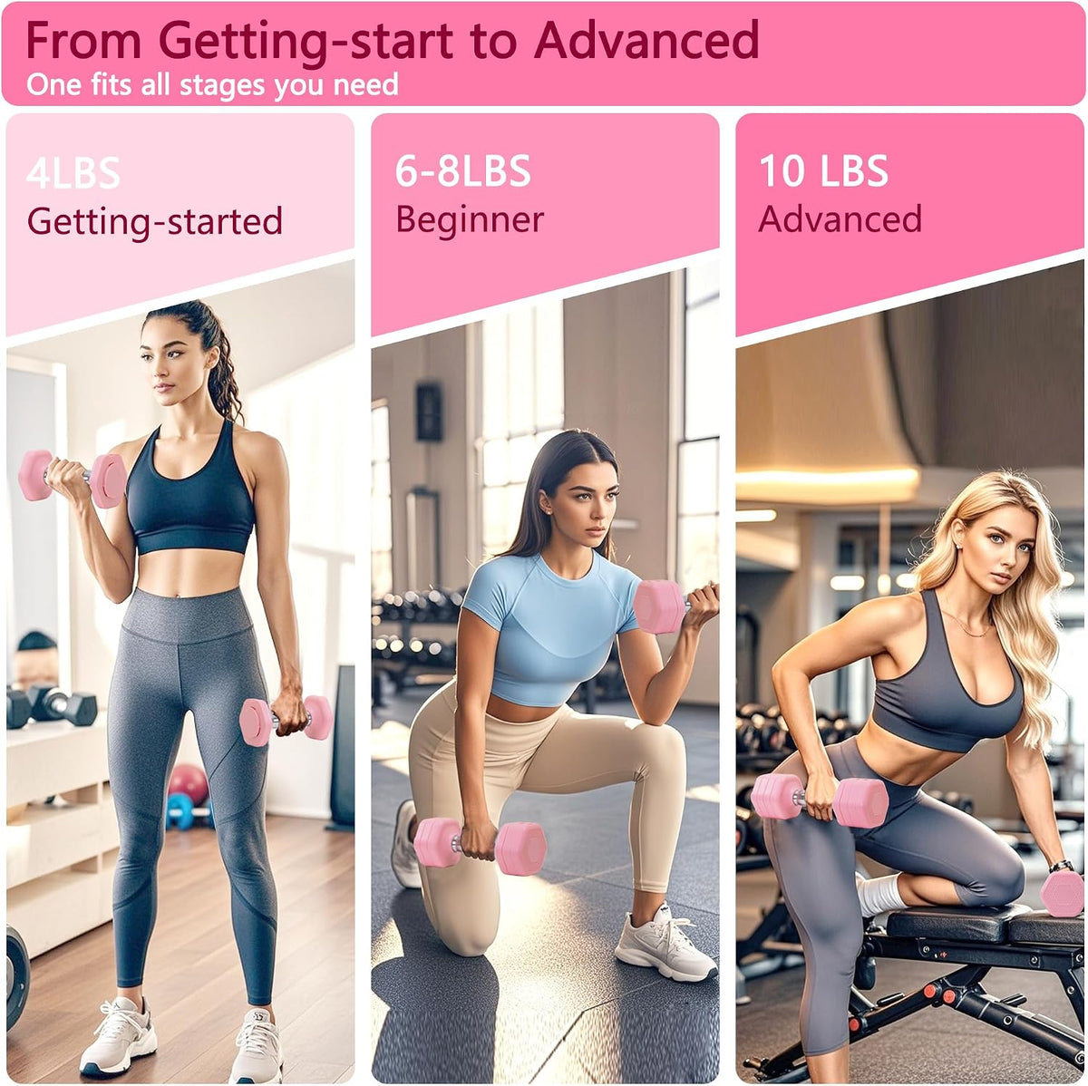 Adjustable Dumbbell Set of 2 Total 20 Lbs 4-in-1 Each 4lb 6lb 8lb 10lb 1s-Adjust Dual-Stable Free Weights for Women Men Home Gym Outdoor Workouts