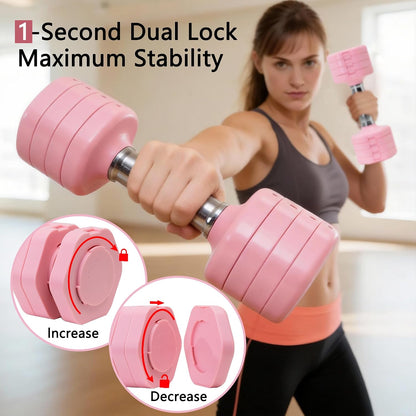 Adjustable Dumbbell Set of 2 Total 20 Lbs 4-in-1 Each 4lb 6lb 8lb 10lb 1s-Adjust Dual-Stable Free Weights for Women Men Home Gym Outdoor Workouts