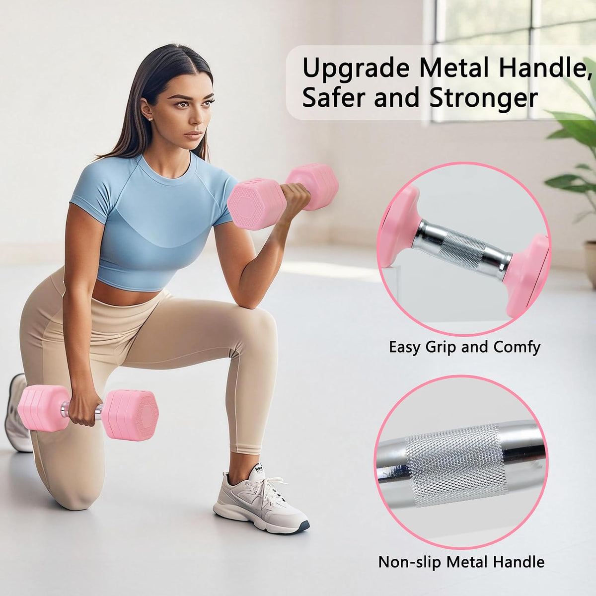 Adjustable Dumbbell Set of 2 Total 20 Lbs 4-in-1 Each 4lb 6lb 8lb 10lb 1s-Adjust Dual-Stable Free Weights for Women Men Home Gym Outdoor Workouts
