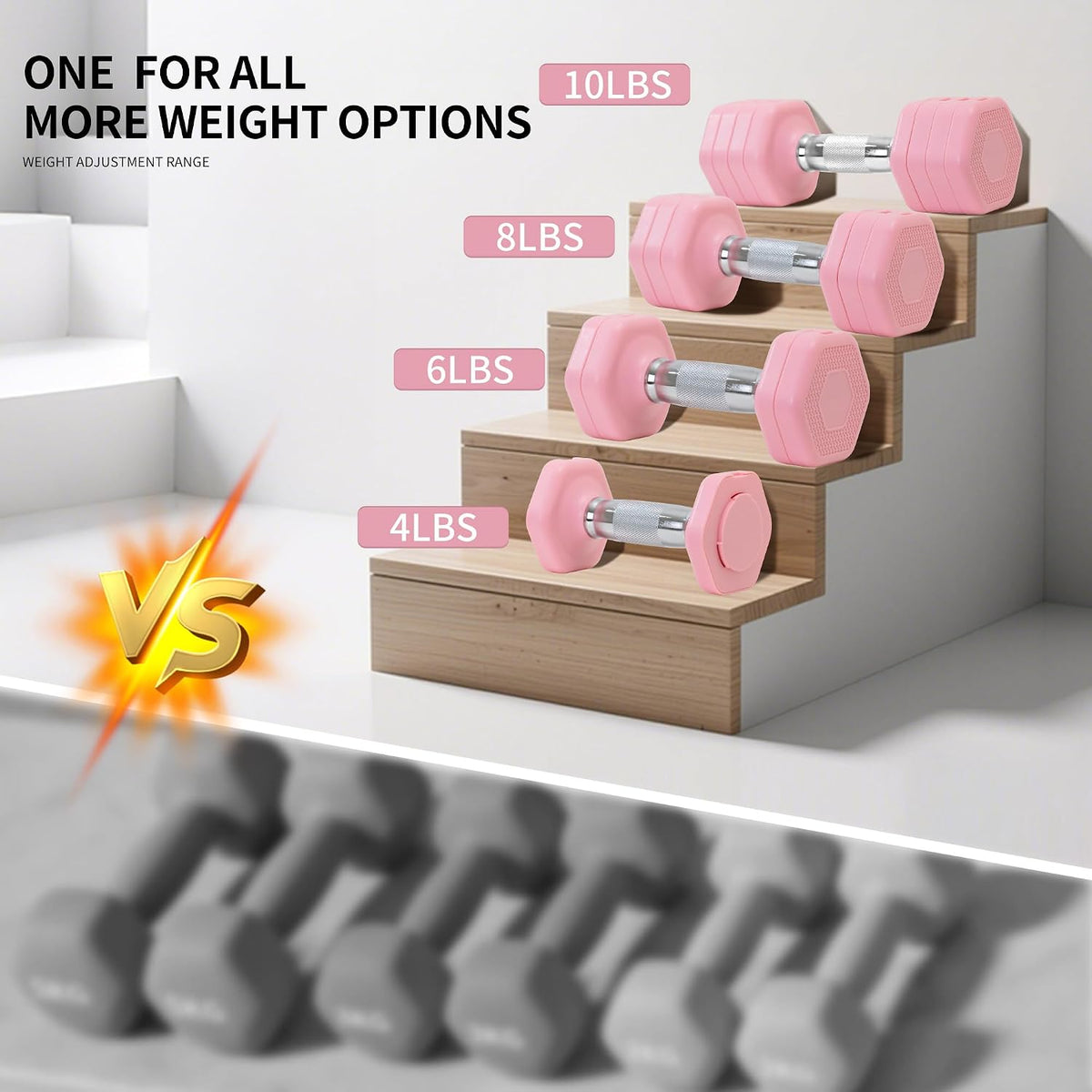 Adjustable Dumbbell Set of 2 Total 20 Lbs 4-in-1 Each 4lb 6lb 8lb 10lb 1s-Adjust Dual-Stable Free Weights for Women Men Home Gym Outdoor Workouts