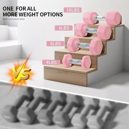 Adjustable Dumbbell Set of 2 Total 20 Lbs 4-in-1 Each 4lb 6lb 8lb 10lb 1s-Adjust Dual-Stable Free Weights for Women Men Home Gym Outdoor Workouts