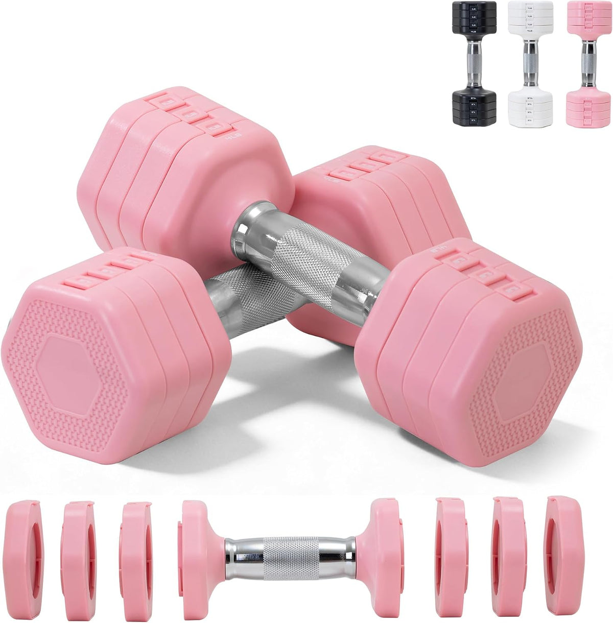 Adjustable Dumbbell Set of 2 Total 20 Lbs 4-in-1 Each 4lb 6lb 8lb 10lb 1s-Adjust Dual-Stable Free Weights for Women Men Home Gym Outdoor Workouts