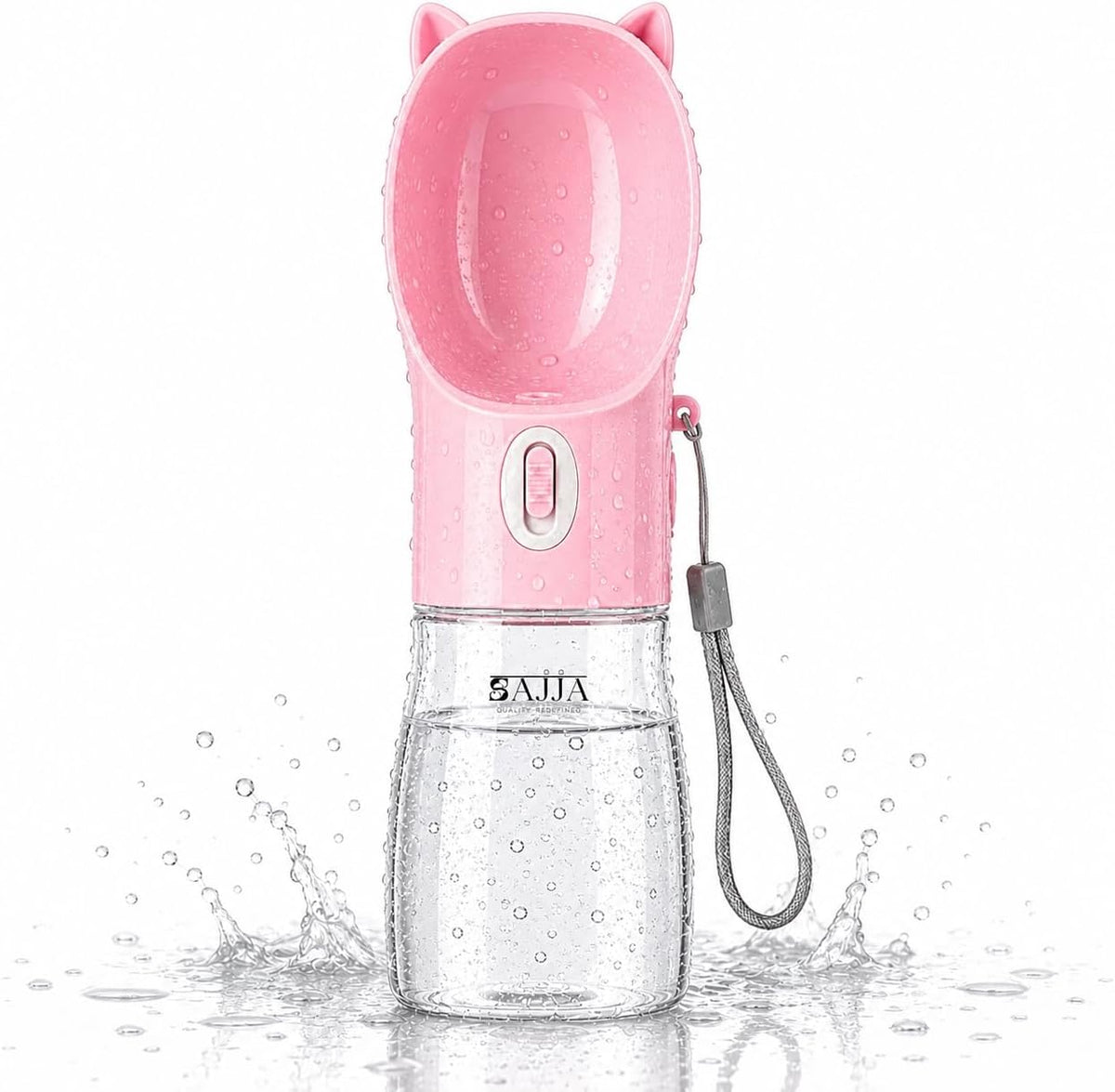Dog Water Bottle Dispenser 380ml – Leak-Proof Lock, One-Hand Operation | Portable Pet Travel Water Bottle with Built-in Bowl | Pink- Don't Forget to Claim Your