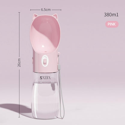 Dog Water Bottle Dispenser 380ml – Leak-Proof Lock, One-Hand Operation | Portable Pet Travel Water Bottle with Built-in Bowl | Pink- Don't Forget to Claim Your