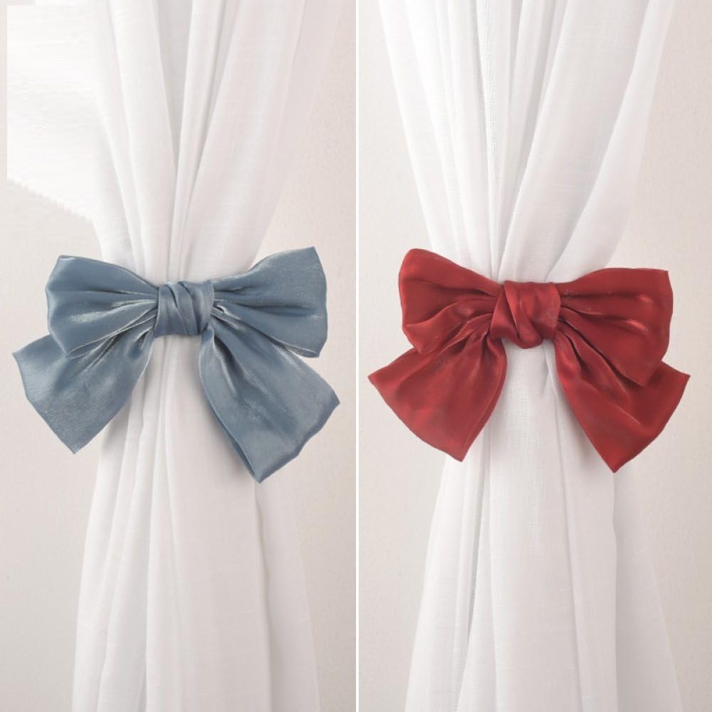 2 Pack Bow Curtain Tiebacks Clip Aesthetic Tie Backs for Curtains, Home Decor Living Room Curtain Decoration Clip, Light Pink