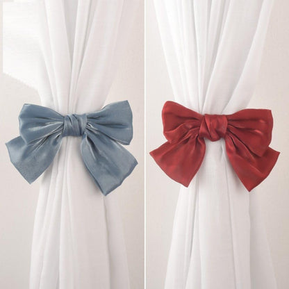 2 Pack Bow Curtain Tiebacks Clip Aesthetic Tie Backs for Curtains, Home Decor Living Room Curtain Decoration Clip, Light Pink