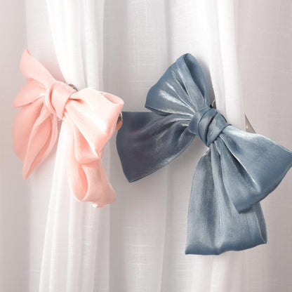 2 Pack Bow Curtain Tiebacks Clip Aesthetic Tie Backs for Curtains, Home Decor Living Room Curtain Decoration Clip, Light Pink