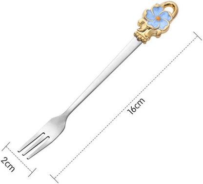 8pcs Set Spoon Fork Flower Printed Handle 304 Stainless Steel Teaspoons Dinner Spoon Stirring Forks Sugar Spoons for Coffee，Pink