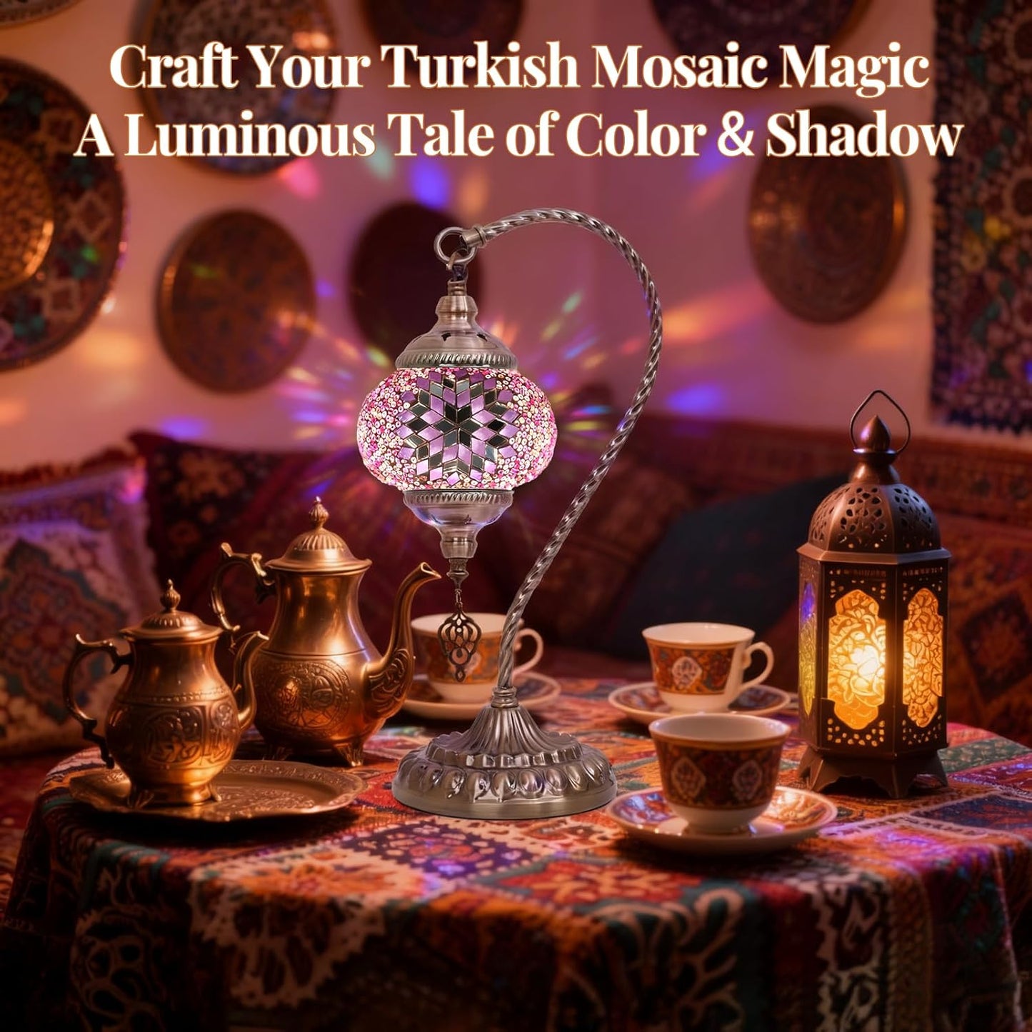 DIY Turkish Mosaic Lamp Kit for Adults,Swan-Neck Stained Glass Lamp Making Kit- Easy,Fun,No Experience Needed, Mosaic Art & Craft Project Kits for Adults & Teens,Make Your Own Table Lamp,Pink