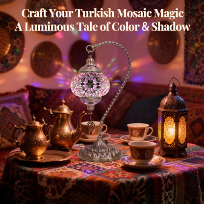 DIY Turkish Mosaic Lamp Kit for Adults,Swan-Neck Stained Glass Lamp Making Kit- Easy,Fun,No Experience Needed, Mosaic Art & Craft Project Kits for Adults & Teens,Make Your Own Table Lamp,Pink