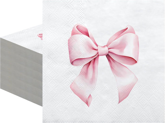 100 Pcs Bow Napkins 2 Ply 5 x 5 Inches Bachelorette Party Bow Theme Decorations Bridal Engagement Baby Shower Tableware Supplies Tea Party Girls Birthday Napkins Decor(Pink)