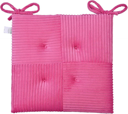 Office Stacking Chair Cushion with Ties, Corduroy High Density Foam Non-Slip Kitchen Seat Cushion, Square 17" x 17" Indoor Dining Chair Pads, Pink, 1 PCS