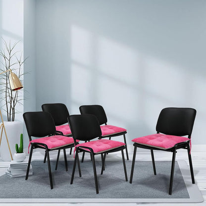 Office Stacking Chair Cushion with Ties, Corduroy High Density Foam Non-Slip Kitchen Seat Cushion, Square 17" x 17" Indoor Dining Chair Pads, Pink, 1 PCS