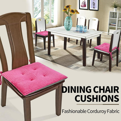 Office Stacking Chair Cushion with Ties, Corduroy High Density Foam Non-Slip Kitchen Seat Cushion, Square 17" x 17" Indoor Dining Chair Pads, Pink, 1 PCS