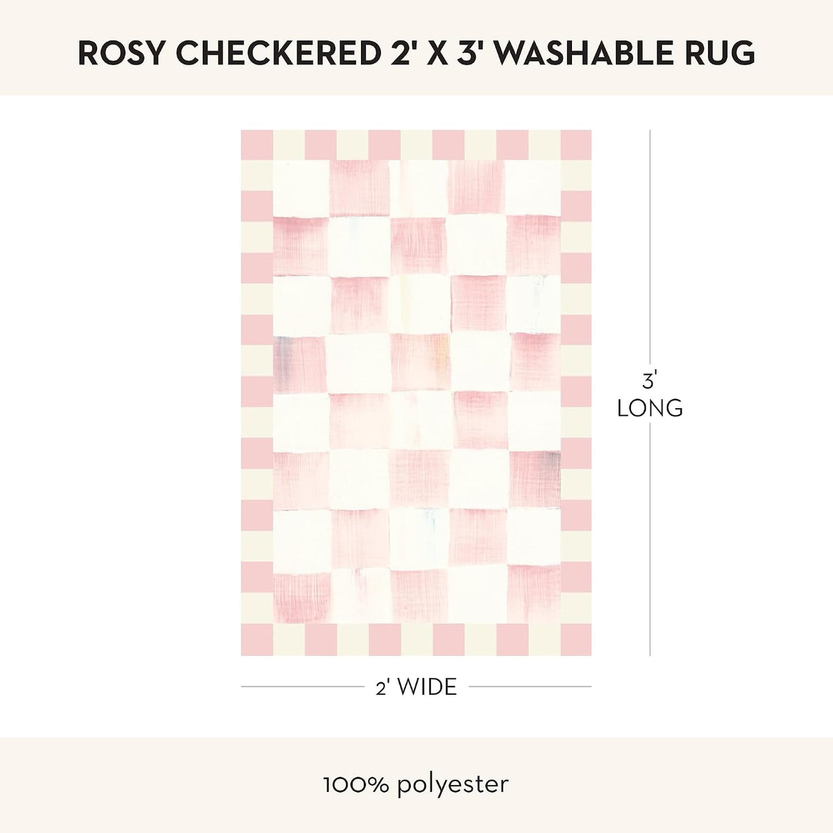 Washable Rug, 24x36, Pink-and-White Rosy Checkered