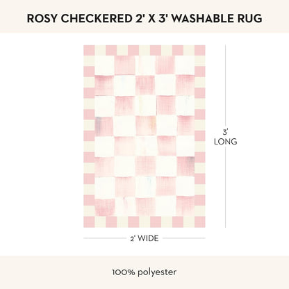 Washable Rug, 24x36, Pink-and-White Rosy Checkered