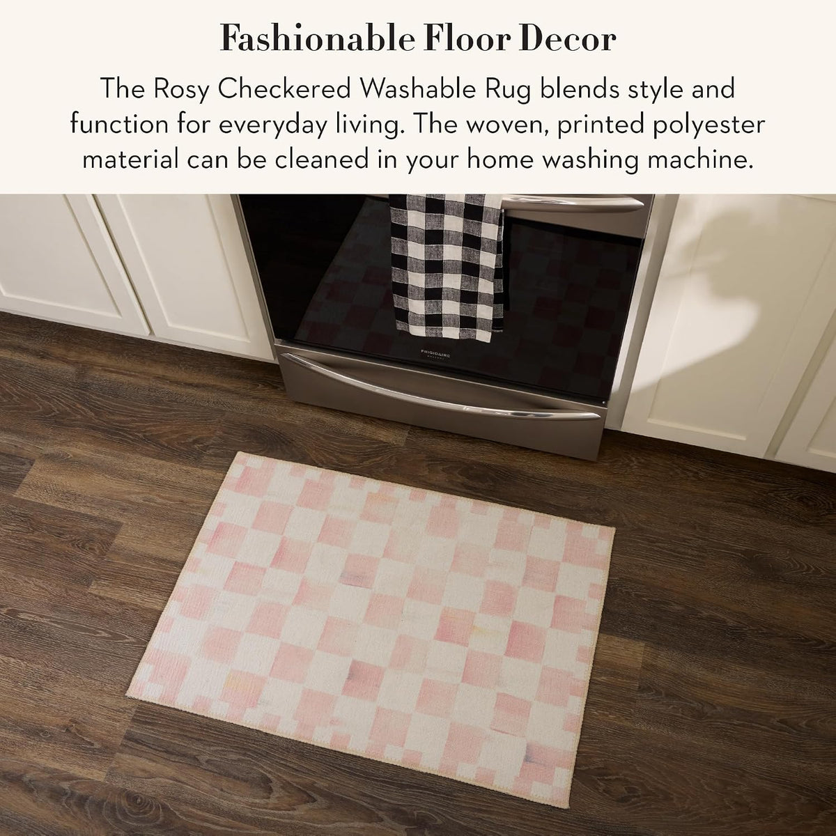 Washable Rug, 24x36, Pink-and-White Rosy Checkered