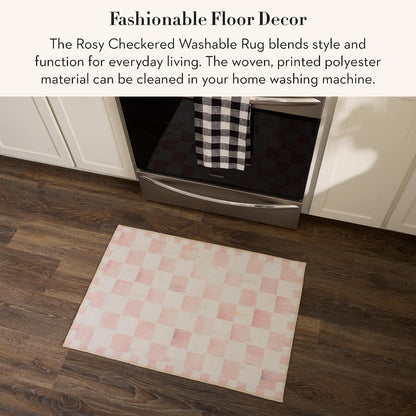 Washable Rug, 24x36, Pink-and-White Rosy Checkered