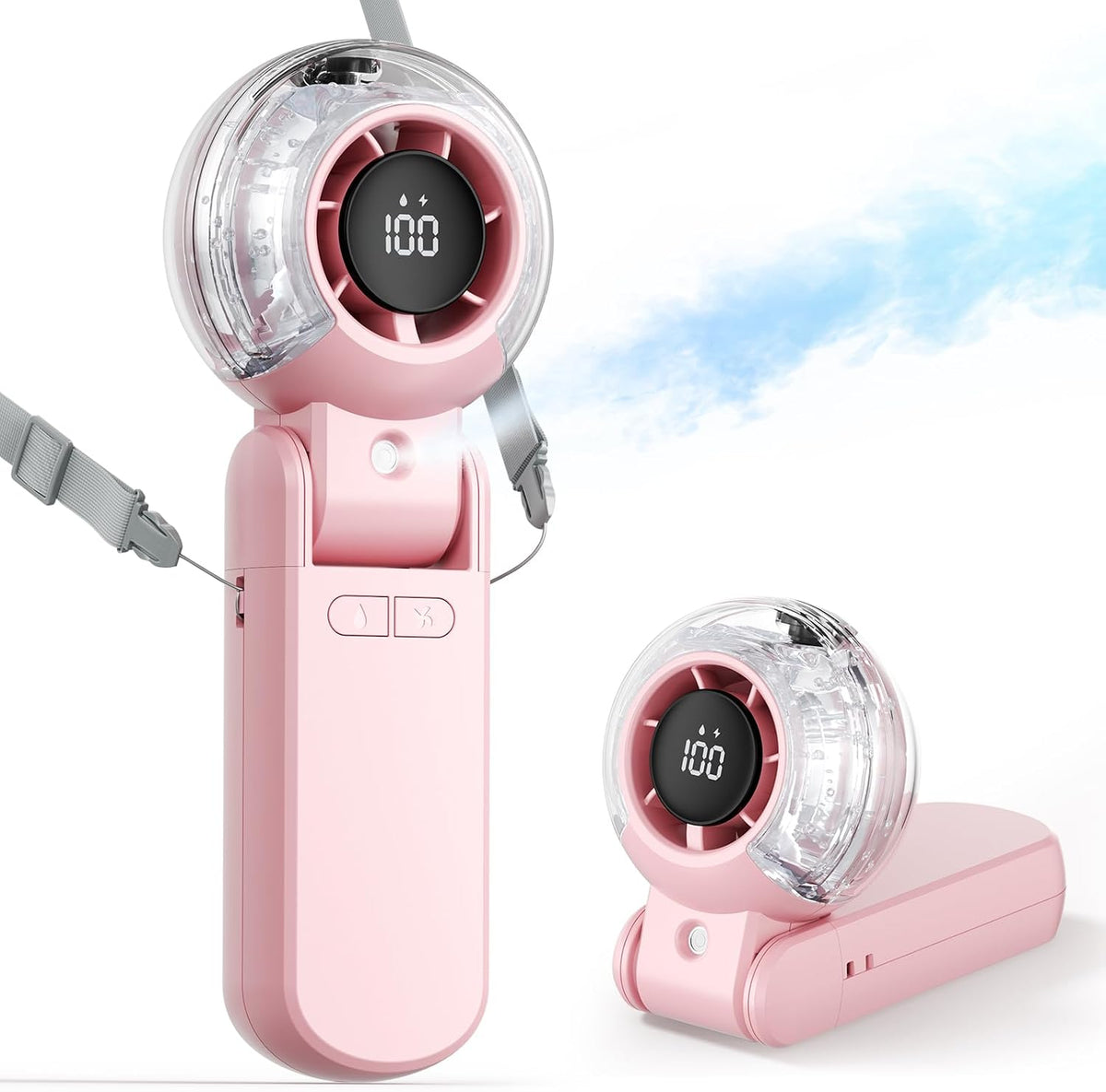 Misting Fan Portable Handheld Turbo Fan with Mist, Neck & Desk Use