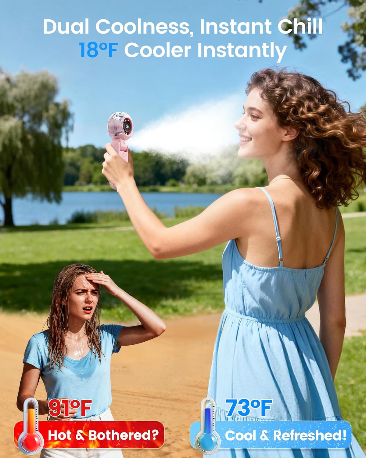 Misting Fan Portable Handheld Turbo Fan with Mist, Neck & Desk Use