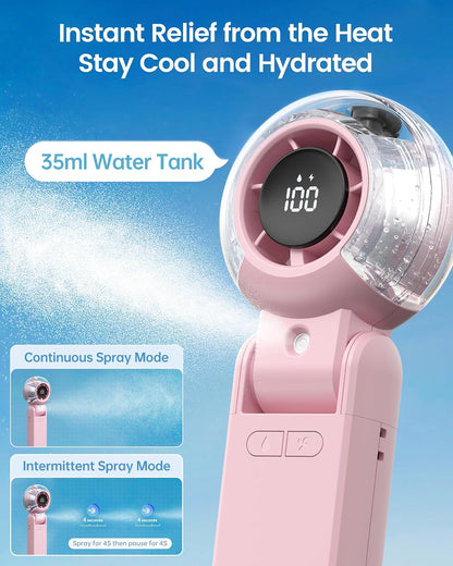 Misting Fan Portable Handheld Turbo Fan with Mist, Neck & Desk Use