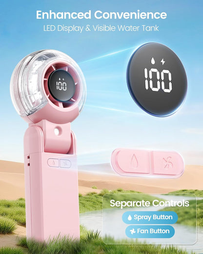 Misting Fan Portable Handheld Turbo Fan with Mist, Neck & Desk Use