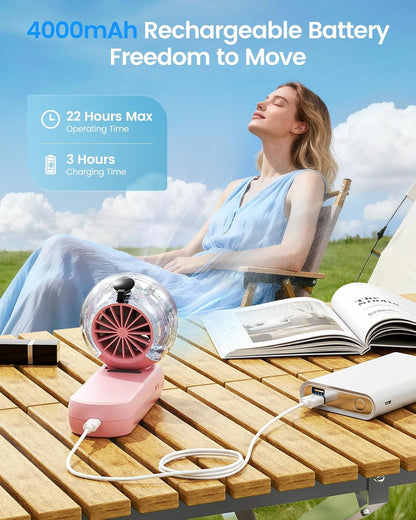 Misting Fan Portable Handheld Turbo Fan with Mist, Neck & Desk Use
