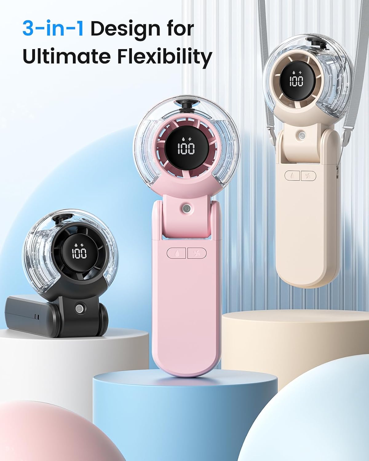 Misting Fan Portable Handheld Turbo Fan with Mist, Neck & Desk Use