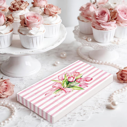 Whaline 50Pcs Tulip Guest Napkins Pink Striped Floral Disposable Hand Towels Watercolor Bow Flower Paper Napkins for Birthday Wedding Mother's Day Bathroom Kitchen