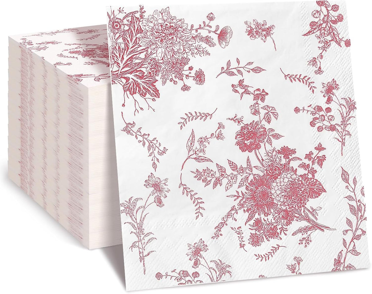 200 Pack Pink Floral Cocktail Napkins Disposable Wedding Paper Napkin Decorative Pink & White Hydrangea Flower Guest Hand Towel Dinner Napkin for Baby Shower Birthday Party Supplies