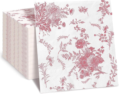 200 Pack Pink Floral Cocktail Napkins Disposable Wedding Paper Napkin Decorative Pink & White Hydrangea Flower Guest Hand Towel Dinner Napkin for Baby Shower Birthday Party Supplies