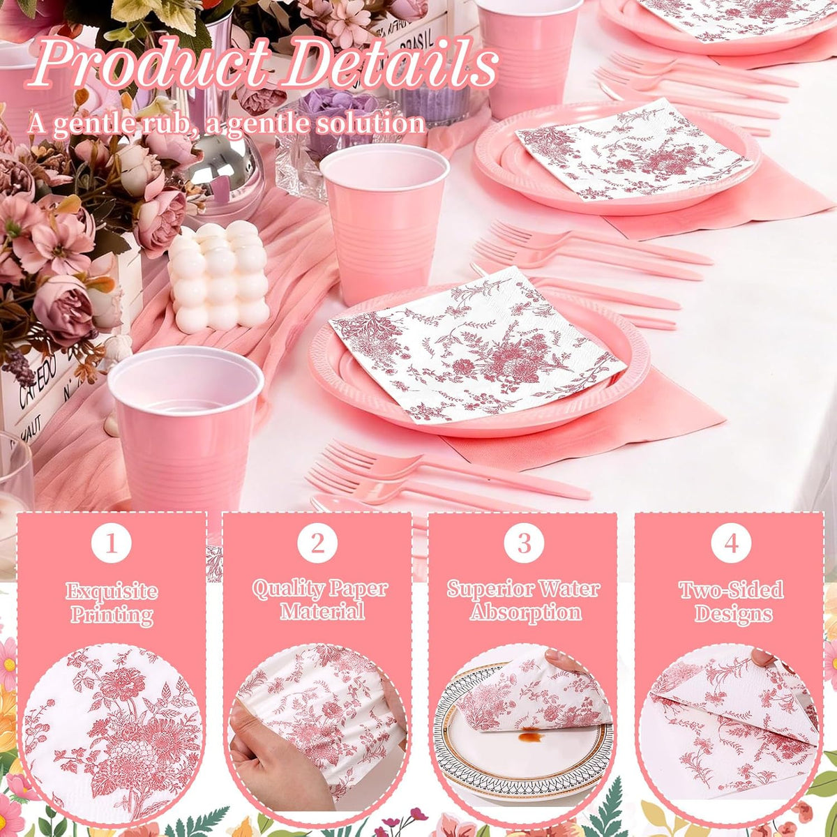 200 Pack Pink Floral Cocktail Napkins Disposable Wedding Paper Napkin Decorative Pink & White Hydrangea Flower Guest Hand Towel Dinner Napkin for Baby Shower Birthday Party Supplies