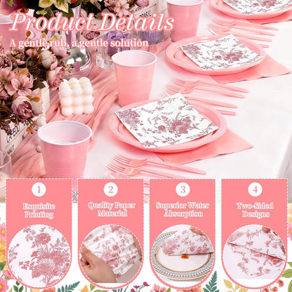 200 Pack Pink Floral Cocktail Napkins Disposable Wedding Paper Napkin Decorative Pink & White Hydrangea Flower Guest Hand Towel Dinner Napkin for Baby Shower Birthday Party Supplies