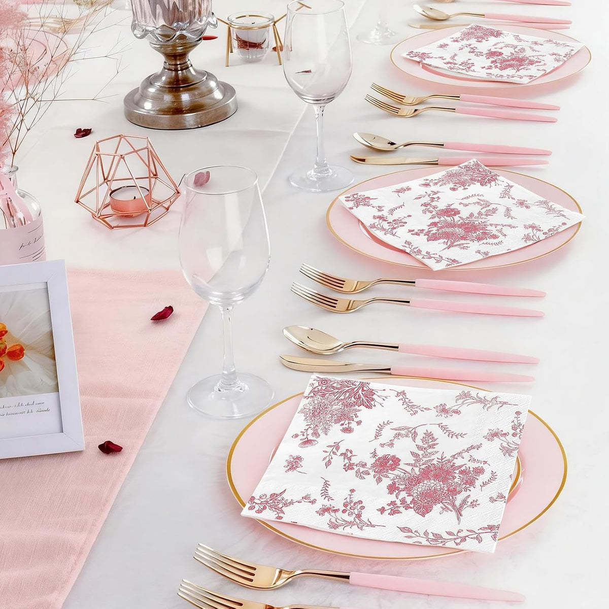 200 Pack Pink Floral Cocktail Napkins Disposable Wedding Paper Napkin Decorative Pink & White Hydrangea Flower Guest Hand Towel Dinner Napkin for Baby Shower Birthday Party Supplies