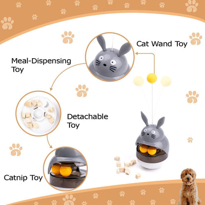 Cat Treat Puzzle Toy, Auto-Balancing Pet Food Dispenser - Brain Stimulating - Slow Feeder - Boredom Relief Kitten Toys, Interactive Training, Toy for Indoor Bored Cats (Pink, Rabbit)