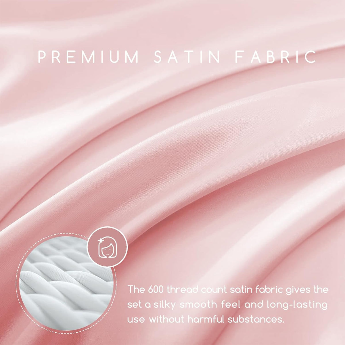 Satin Sheets Queen Size with Elastic Corner Straps, Light Pink