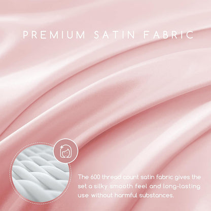 Satin Sheets Queen Size with Elastic Corner Straps, Light Pink