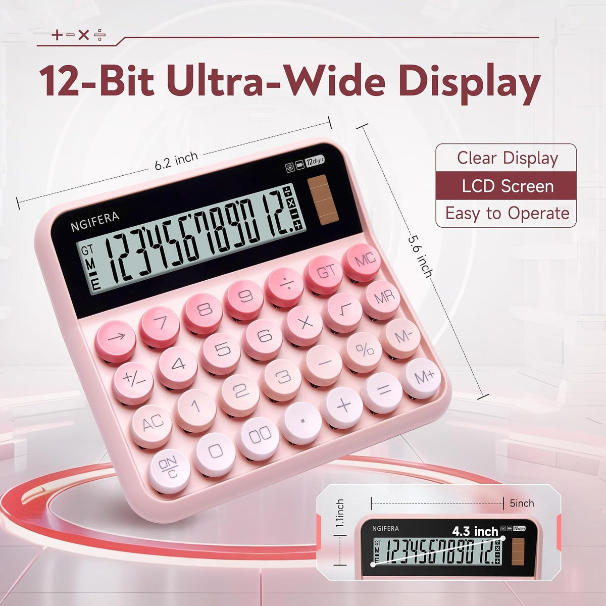 Desktop Calculator, 12 Digit HD Display with% Key