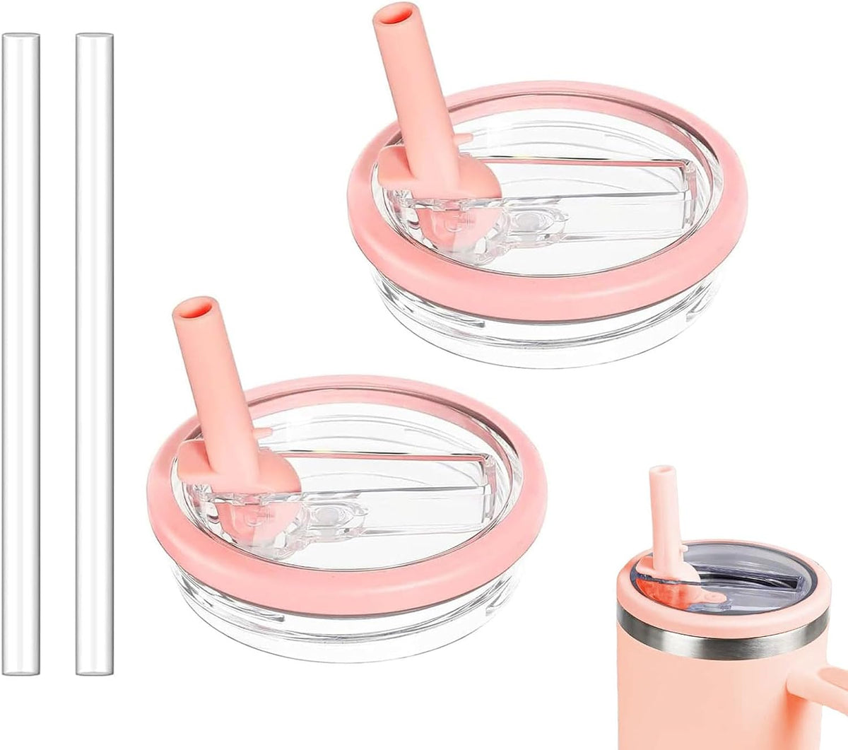 2 Pack 30 oz Tumbler Flip Straw Lid Replacement Compatible for Stanley Quencher, Leak Proof Lid Replacement for 30 OZ Stanley H2.0 FlowState Tumbler,Spill Proof Splash Reusable (Peach)