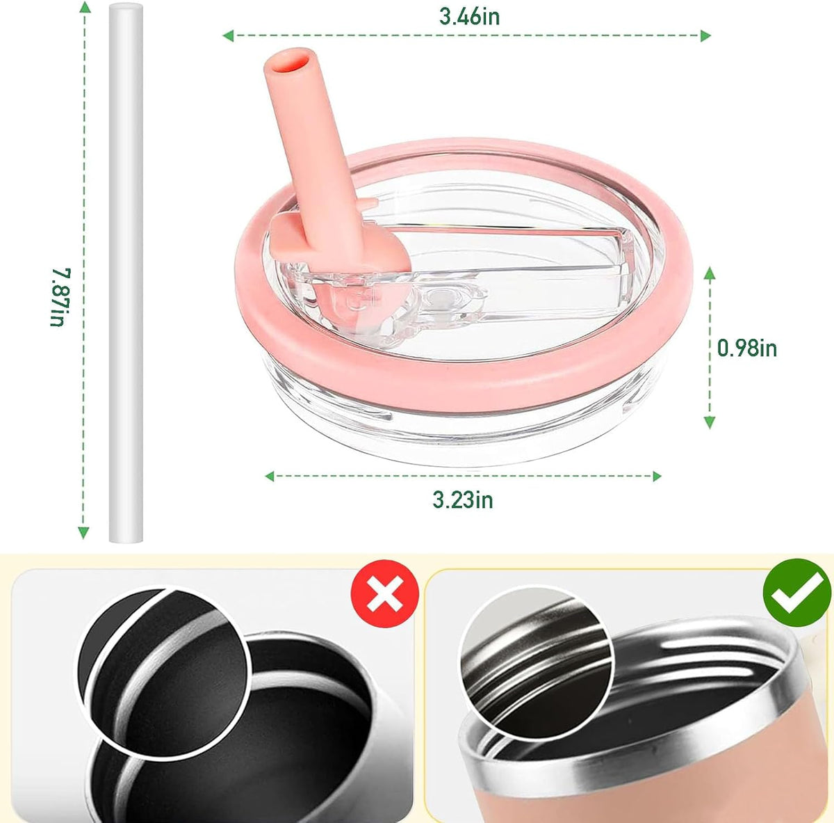 2 Pack 30 oz Tumbler Flip Straw Lid Replacement Compatible for Stanley Quencher, Leak Proof Lid Replacement for 30 OZ Stanley H2.0 FlowState Tumbler,Spill Proof Splash Reusable (Peach)